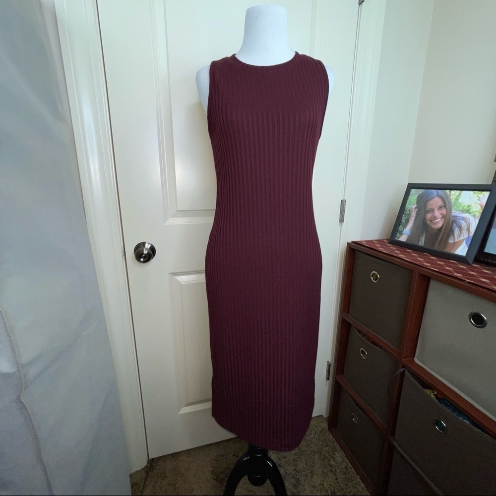 Nine West Ribbed Crewneck Midi Dress Sleeveless Plum Sz S - Picture 4 of 15